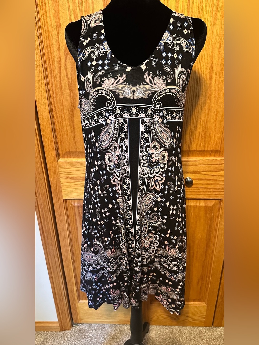 Premise Black Paisley Boho Sleeveless Dress – Size Small – Rayon Stretch